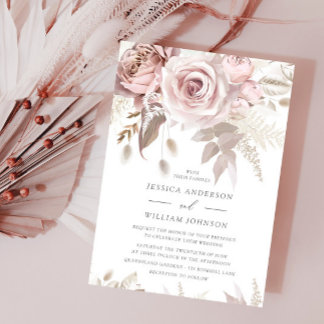 Beautiful Blush Dusty Rose & Ivory Wedding Invitation