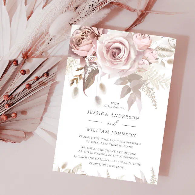 Beautiful Blush Dusty Rose & Ivory Wedding Invitation | Zazzle