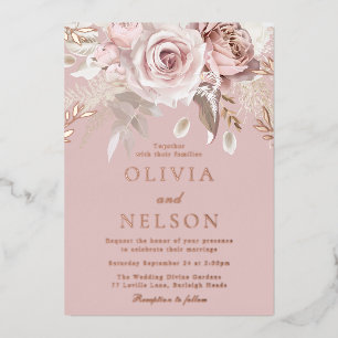 Beautiful Blush Dusty Rose Wedding Rose Gold Foil Invitation