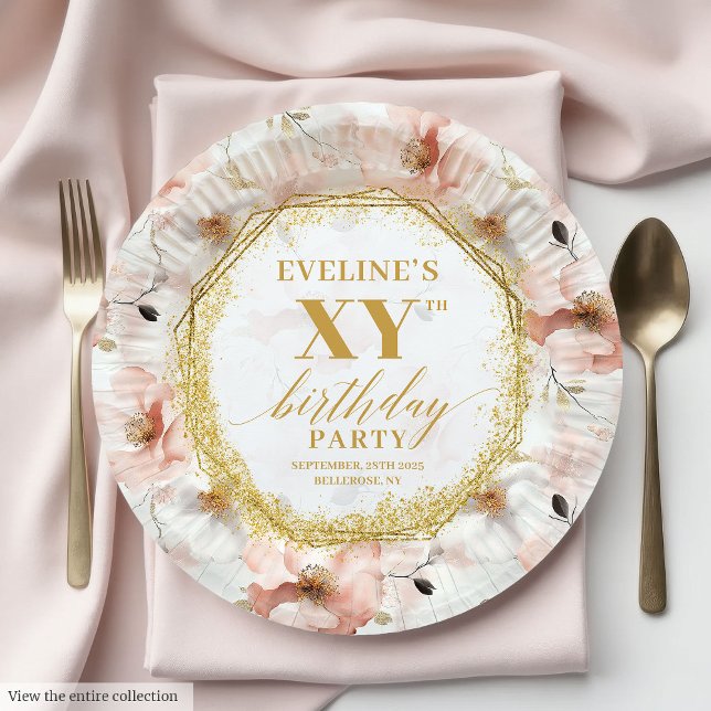 Beautiful Blush Floral Birthday Party Paper Plates (Beautiful Blush Floral Birthday Party Paper Plates

)