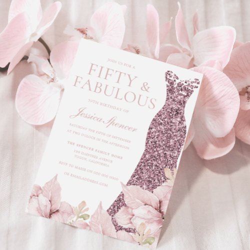 Beautiful Blush Floral  Dress 50th Birthday Party Invitation