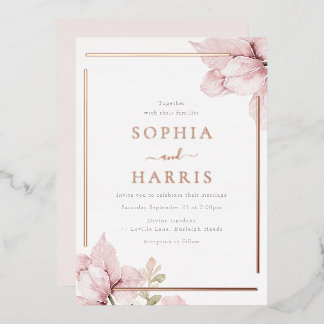 Beautiful Blush Floral Modern Rose Gold Wedding Foil Invitation