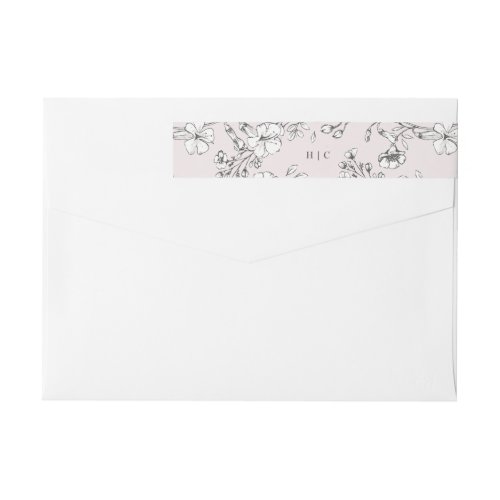 Beautiful Blush Floral Monogram Sketched Address Wrap Around Label