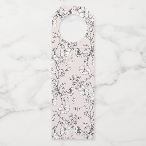 Beautiful Blush Floral Monogram Sketched Wedding Bottle Hanger Tag