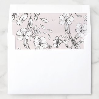 Beautiful Blush Floral Monogram Sketched Wedding Envelope Liner