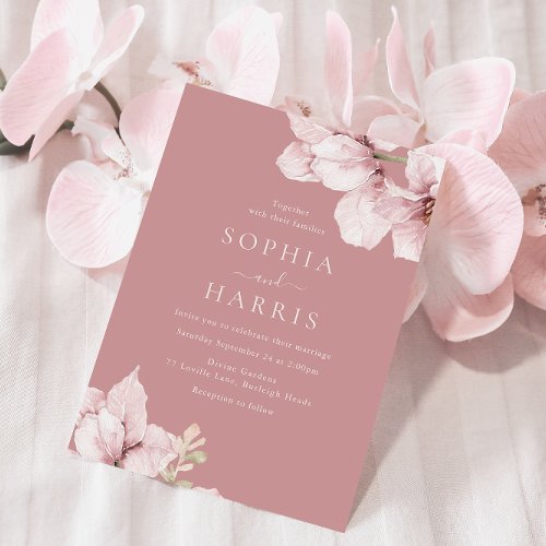 Beautiful Blush Floral Petals Dusty Rose Wedding Invitation