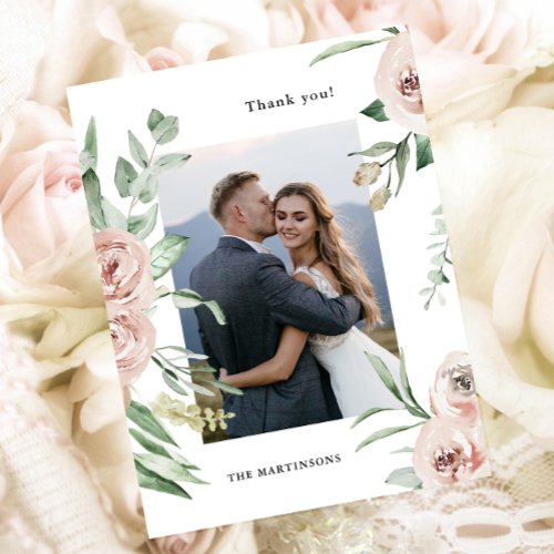 Beautiful Blush Floral Photo Wedding Postcard