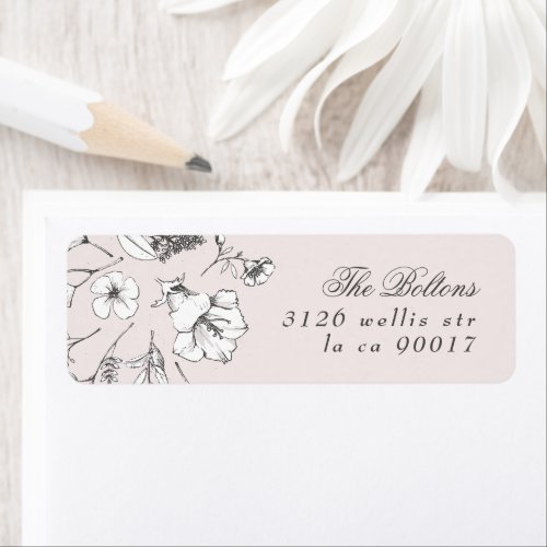 Beautiful Blush Floral Sketched Return Address Label