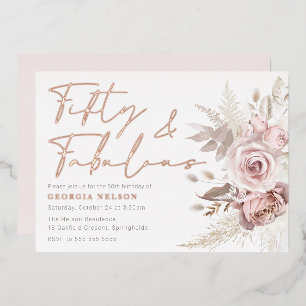  Beautiful Blush Flowers 50th Birthday Rose Gold Foil Invitation