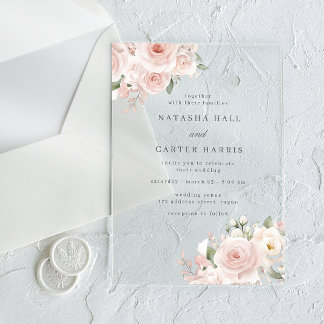 Beautiful Blush Flowers Elegant Wedding Acrylic Invitations