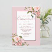 Beautiful Blush Flowers Quinceanera Party Invite (Standing Front)