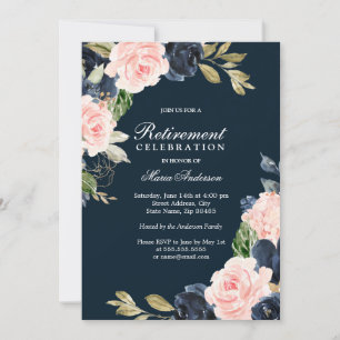 Beautiful Blush & Navy Elegant Retirement Party Invitation
