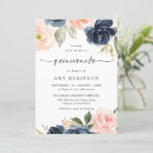 Beautiful Blush & Navy Flowers Quinceanera Party Invitation (Standing Front)