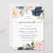 Beautiful Blush & Navy Flowers Quinceanera Party Invitation (Front)