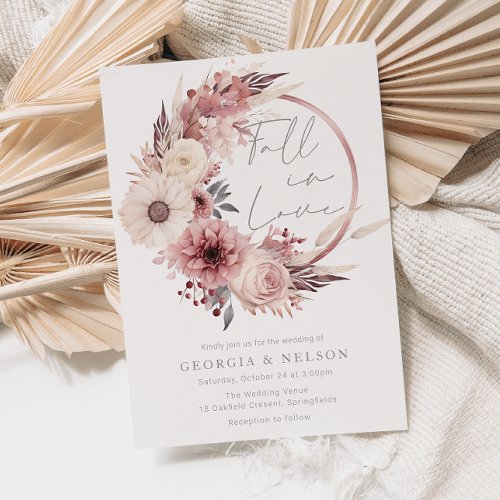 Beautiful Blush Pink Boho Fall Autumn Wedding Invitation