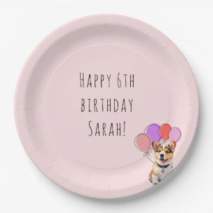 Beautiful Blush Pink - Corgi Birthday Paper Plates