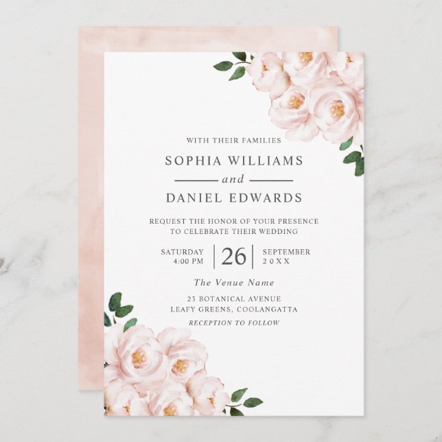 Beautiful Blush Pink Elegant Winter Spring Wedding Invitation (Front/Back)
