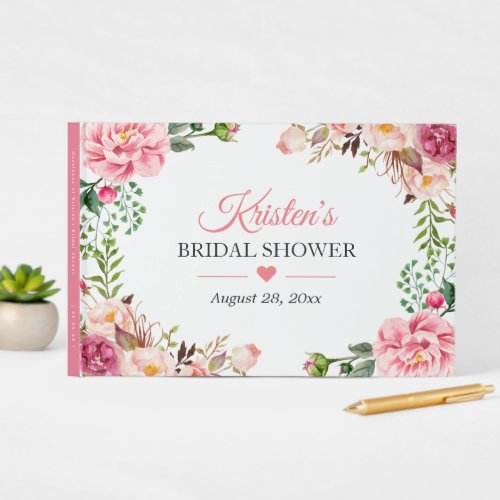 Beautiful Blush Pink Floral Bridal Shower Guest Book