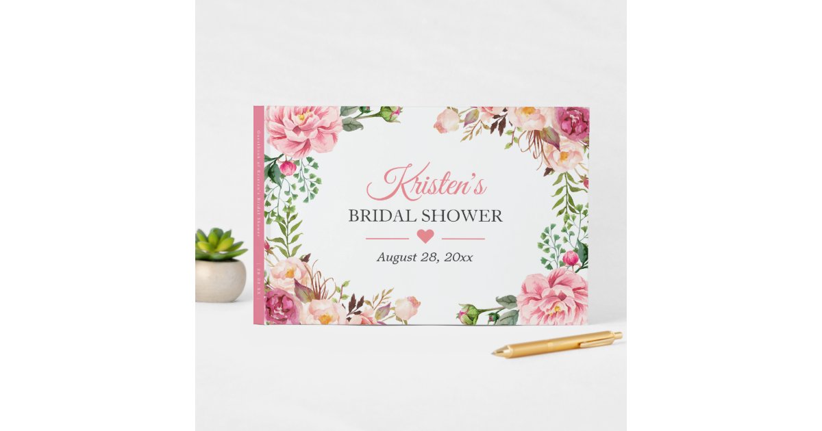 Beautiful Blush Pink Floral Bridal Shower Guest Book | Zazzle