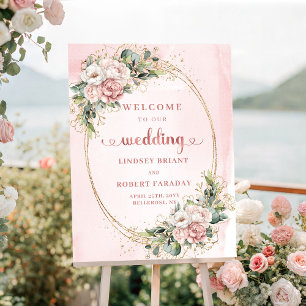 Beautiful Blush Pink Floral Wedding Welcome Poster