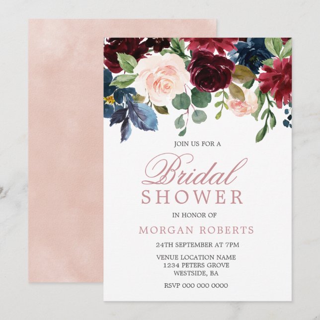 Beautiful Blush Pink Flowers Elegant Bridal Shower Invitation (Front/Back)
