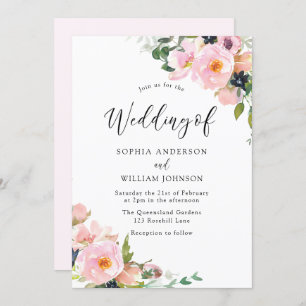 Beautiful Blush Pink Flowers Spring Wedding Invitation