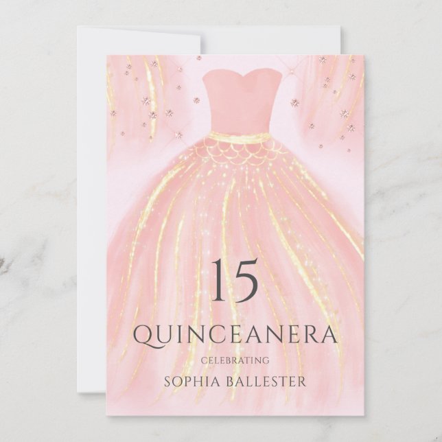 Beautiful Blush Pink Mermaid Dress Quinceanera Invitation (Front)