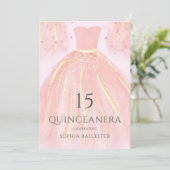 Beautiful Blush Pink Mermaid Dress Quinceanera Invitation (Standing Front)