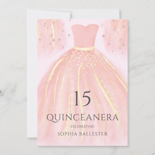 Beautiful Blush Pink Mermaid Dress Quinceanera Invitation