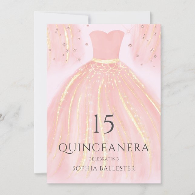 Beautiful Blush Pink Mermaid Dress Quinceanera Invitation (Front)