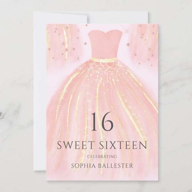 Beautiful Blush Pink Mermaid Dress Sweet 16 Party Invitation (Front)