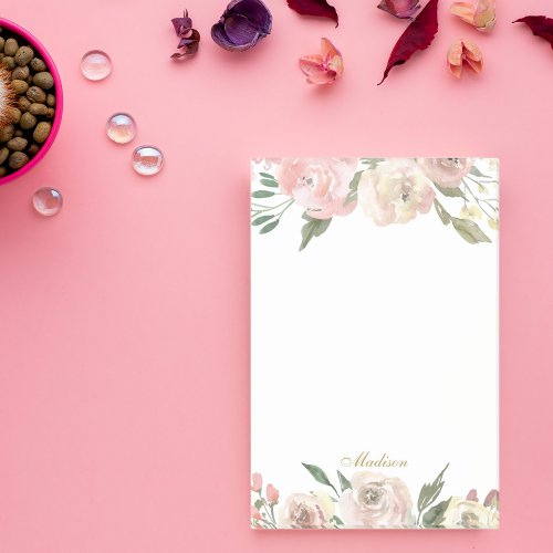 Beautiful Blush Pink Peony Floral Gold Monogram Post_it Notes