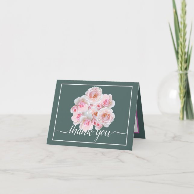 Beautiful Blush Pink Rose Bouquet Modern Thank You Card (Front)