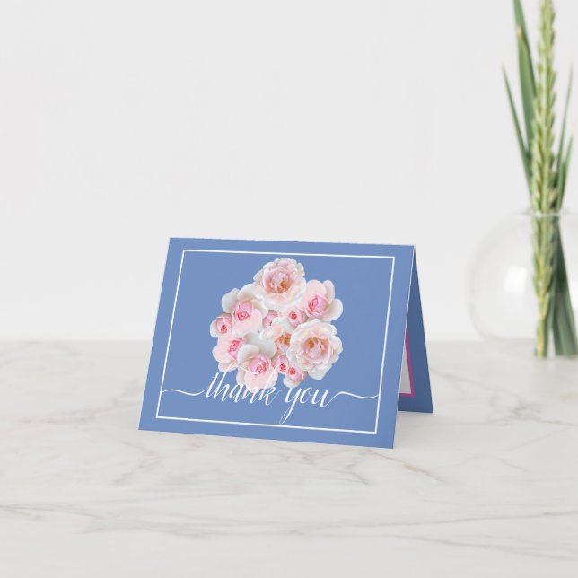 Beautiful Blush Pink Rose Bouquet Modern Thank You Card (Front)