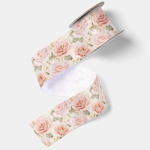 Beautiful Blush Pink Roses Floral Bridal Shower Satin Ribbon
