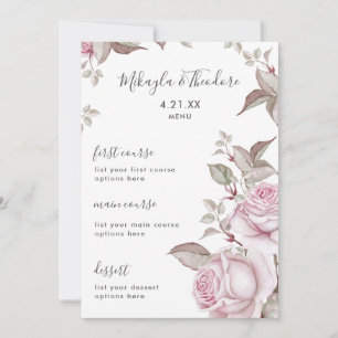 Beautiful Blush Pink Roses Wedding Menu