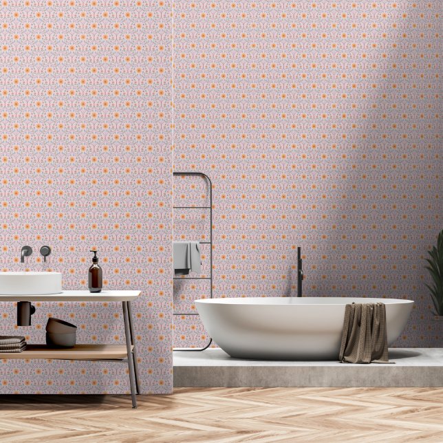 Beautiful Blush Pink Spring Flower Pattern Wallpaper (Bathroom)