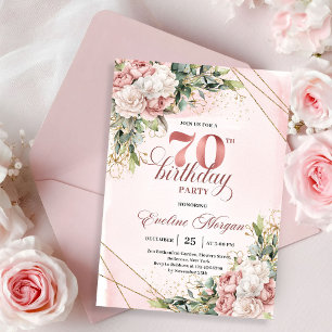 Beautiful Blush Pink Watercolor Floral 70 Birthday Invitation