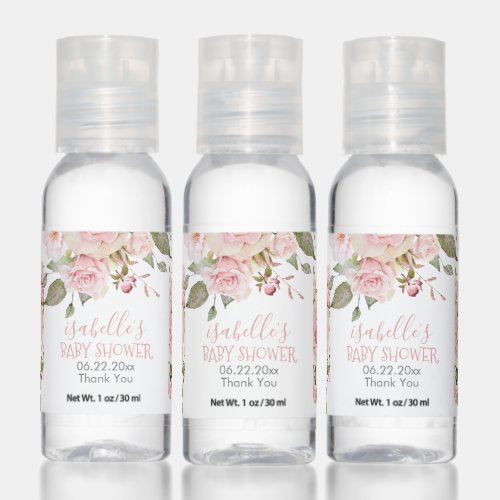 Beautiful Blush Pink Watercolor Floral Baby Shower Hand Sanitizer
