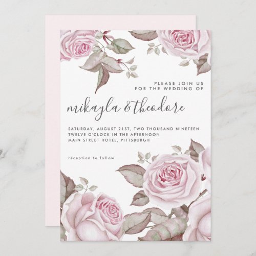 Beautiful Blush Pink Watercolor Roses Wedding Invitation