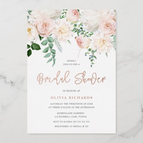 Beautiful Blush  Rose Gold Bridal Shower Foil Invitation