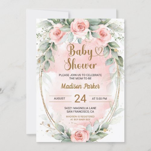 Beautiful Blush Roses Baby Shower Invitation