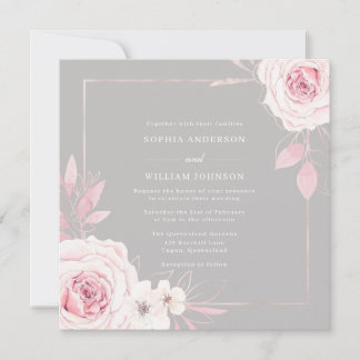 Beautiful Blush Roses Modern Frame Wedding Invitation