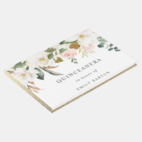 Beautiful Blush  White Floral Quinceanera Party Guest Book