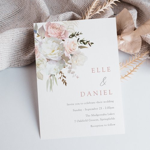 Beautiful Blush  White Floral Wedding  Invitation