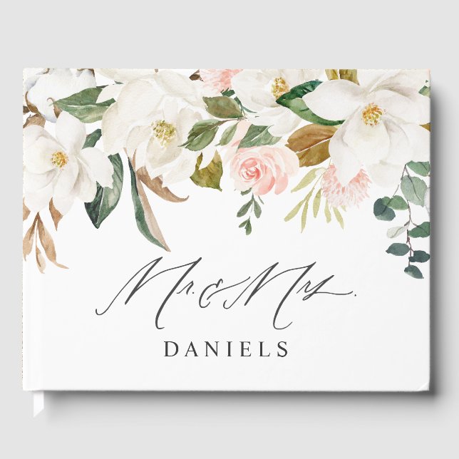 Beautiful Blush & White Floral Wedding Sign Guest Book (Front)