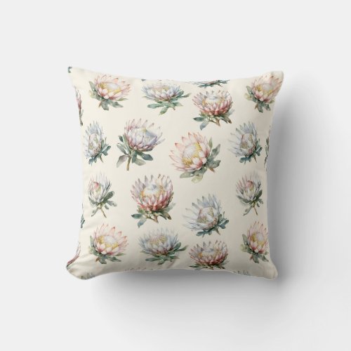 Beautiful blush white king protea flower pattern throw pillow