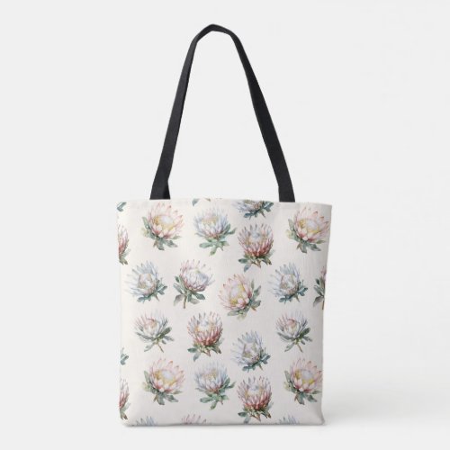 Beautiful blush white king protea flower pattern tote bag