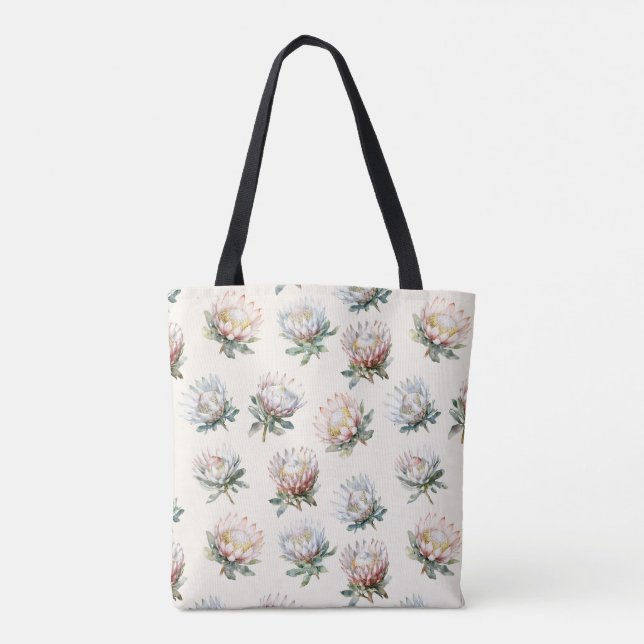 Beautiful blush white king protea flower pattern tote bag (Back)