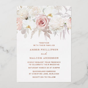 Beautiful Blush & White Wedding Rose Gold Foil Invitation